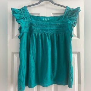 Loft Tank Women’s Size L Green Ruffle Flutter Peasant Boho Cottage Core Spring